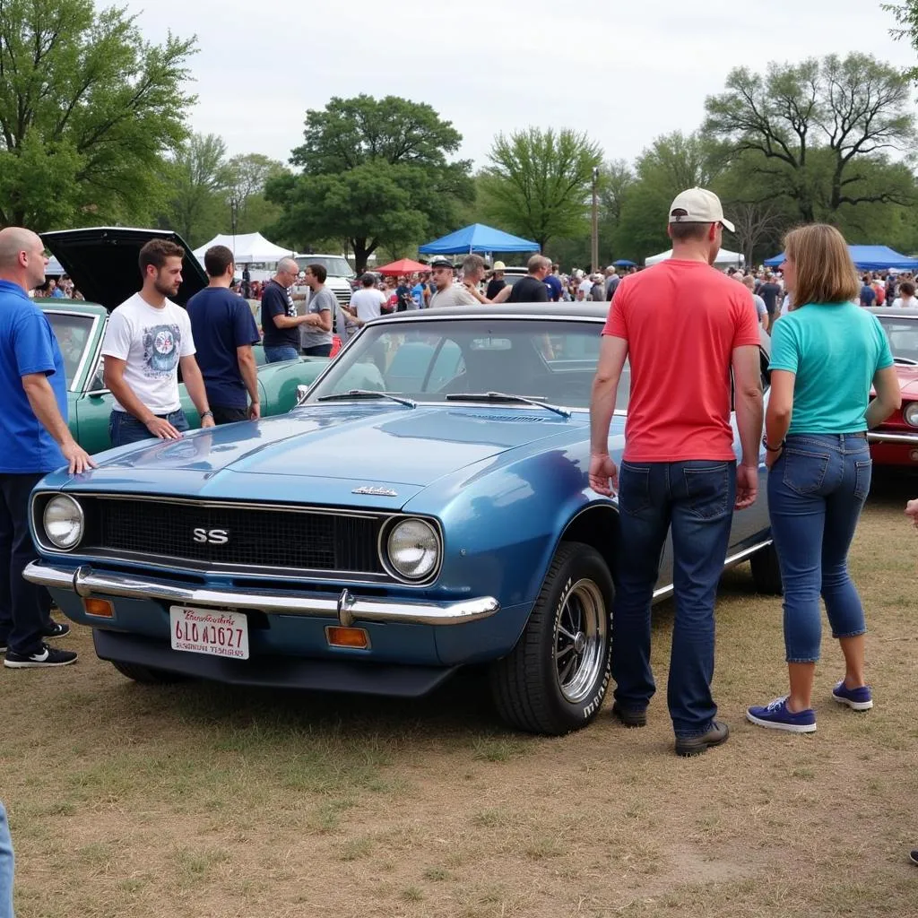 Car show attendees gather to admire the vehicles