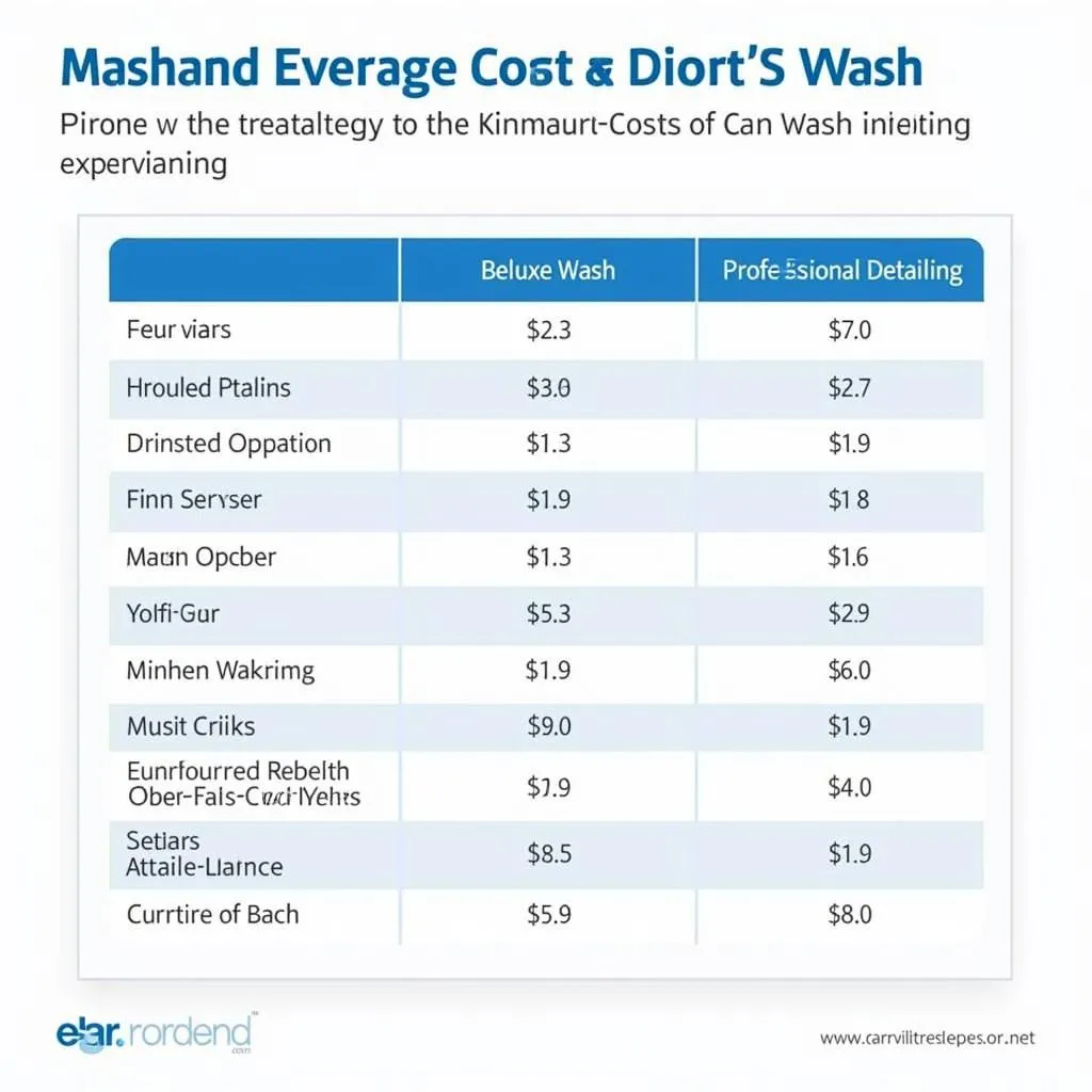 Price comparison of different car wash services in Urbana