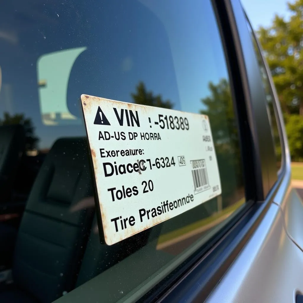 Car window sticker displaying VIN and tire pressure information