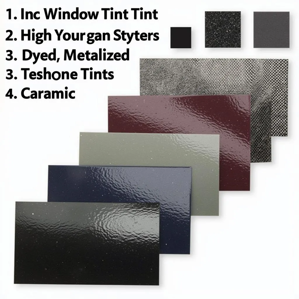 Samples of different car window tints