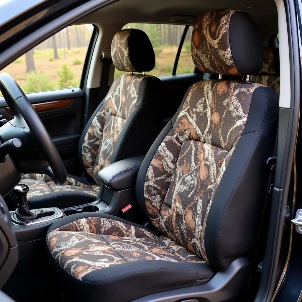 Car interior with camo seat covers