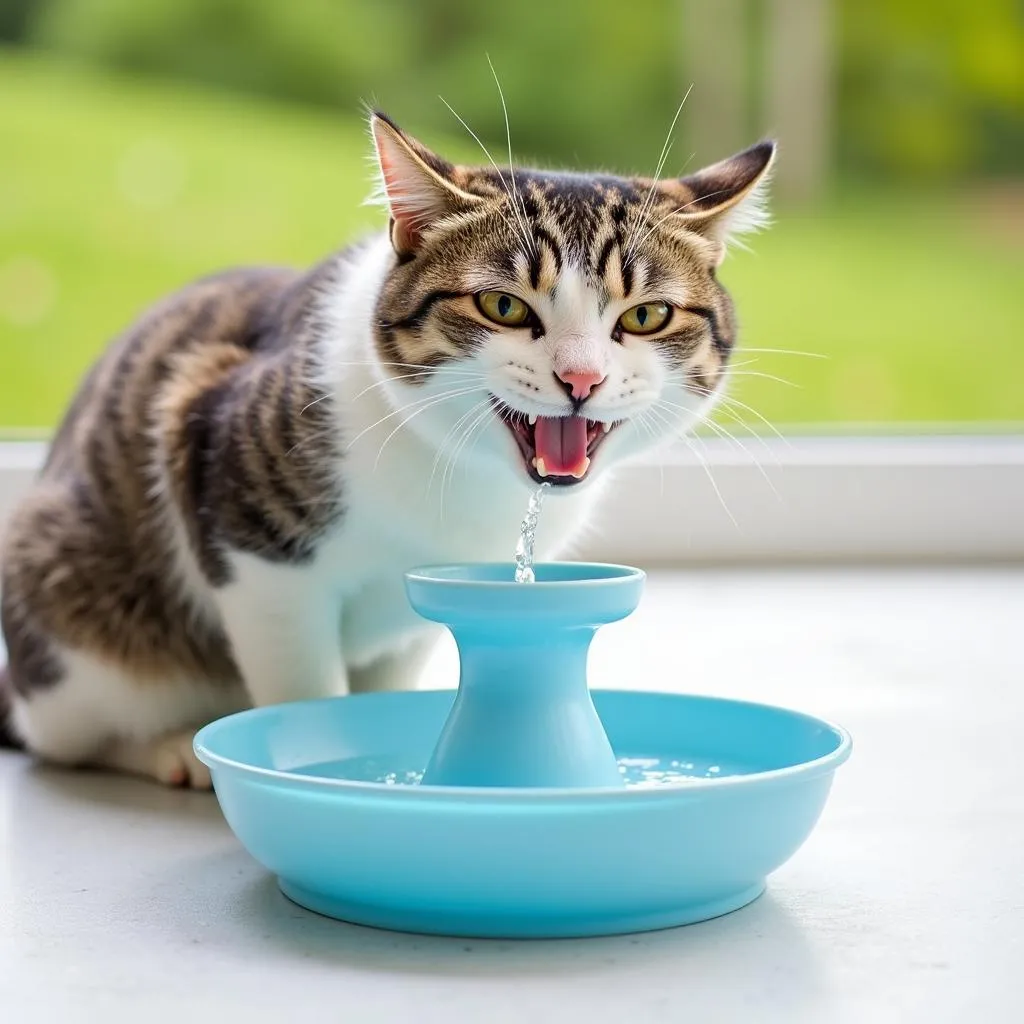 Cat Drinking Water From a Fountain