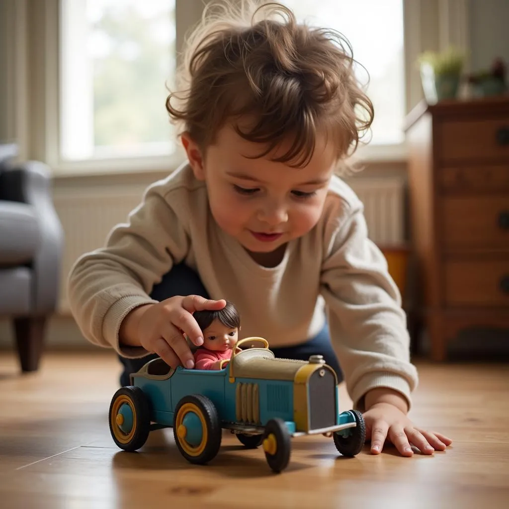 Child playing with Model A toy car