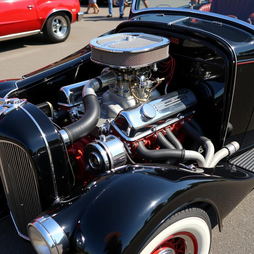 Classic car engine on display