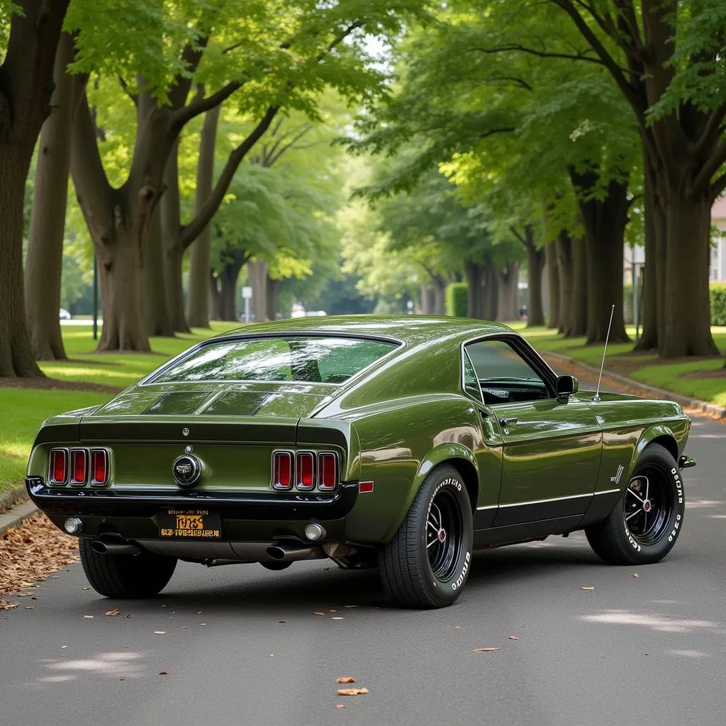 Vintage Olive Green Car on a Picturesque Street