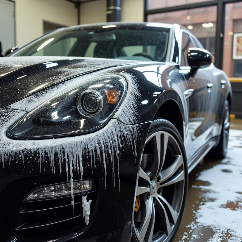 A sparkling clean car after a wash.