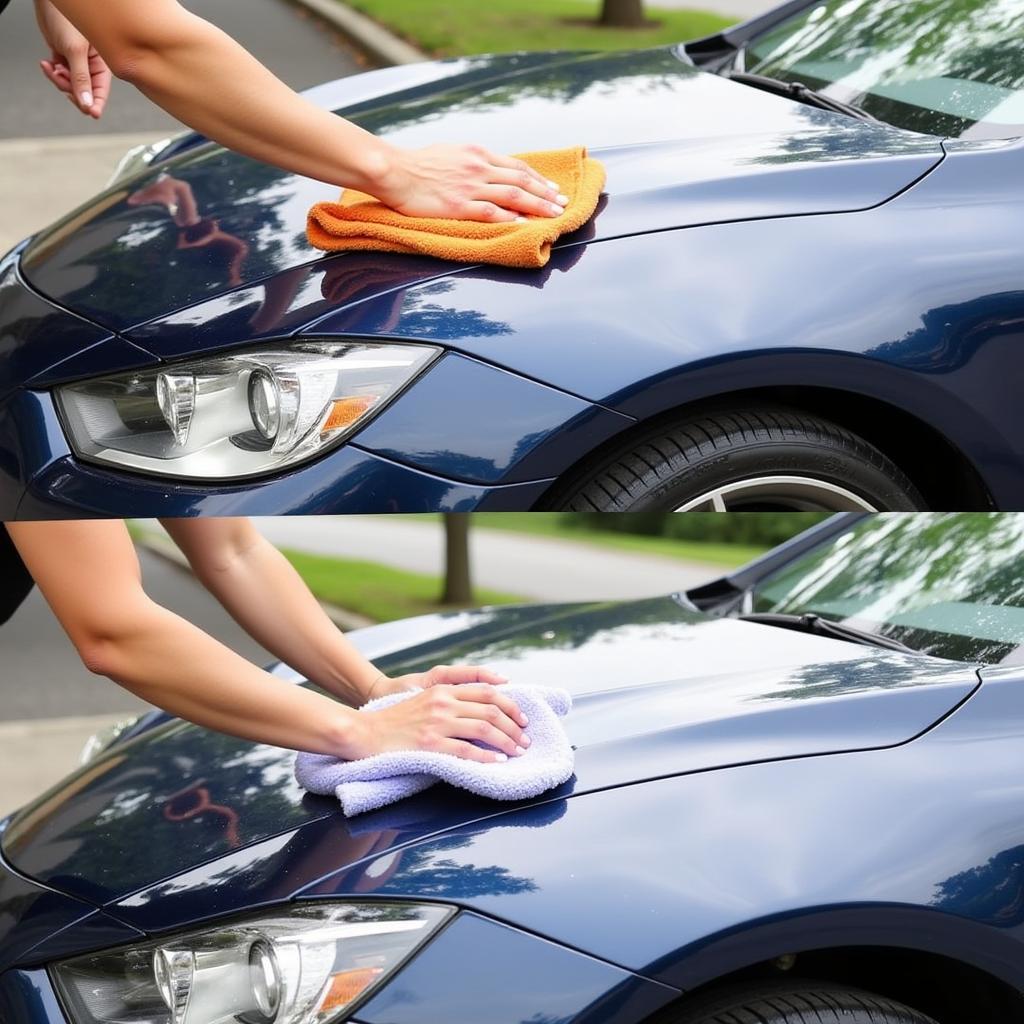 Cleaning a car with a wet towel