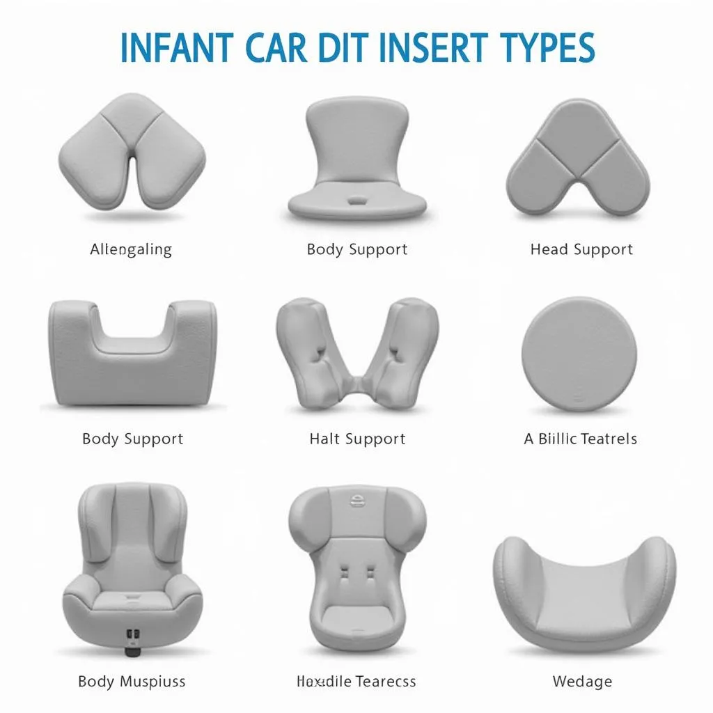 Close up view of different infant car seat insert types