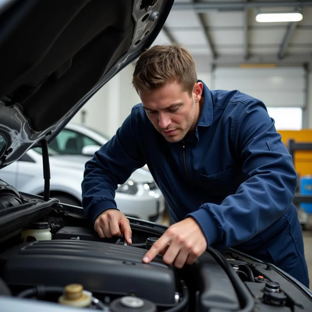 Mechanic inspecting a used car in Corbin