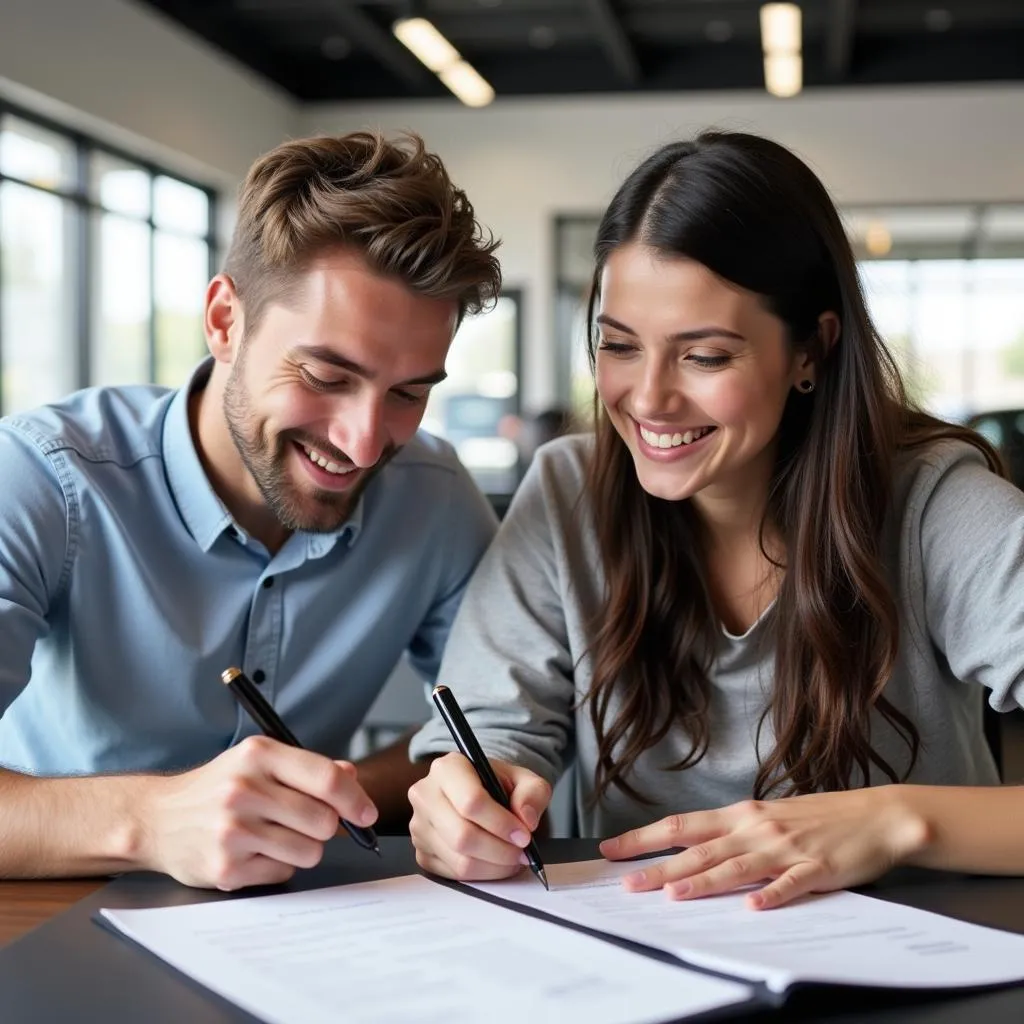 Couple Signing Car Loan Documents