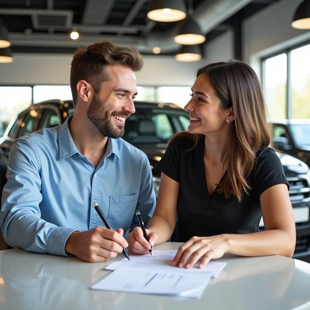 Couple Signing Car Purchase Contract