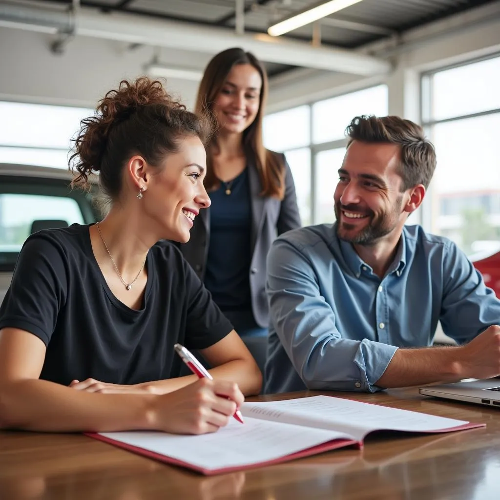 Couple Signs Papers at Dealership