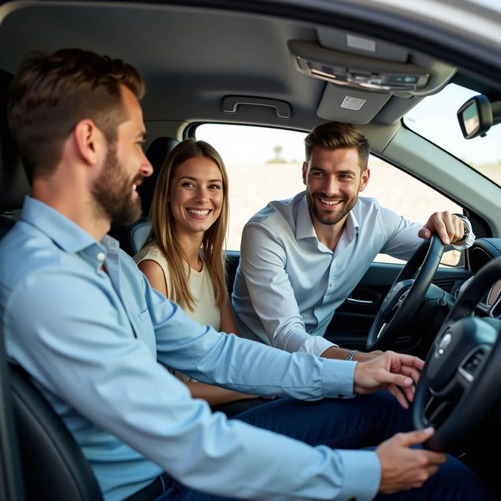 Couple test driving a car