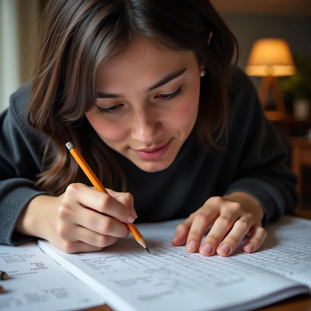 Person Solving Crossword Puzzle