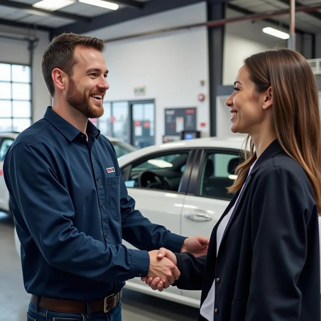 Happy customer at car service center