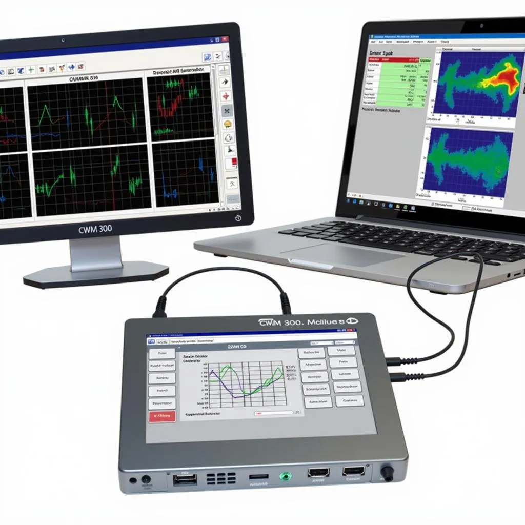 CWM 300 OBD Module displaying diagnostic data on a laptop screen.