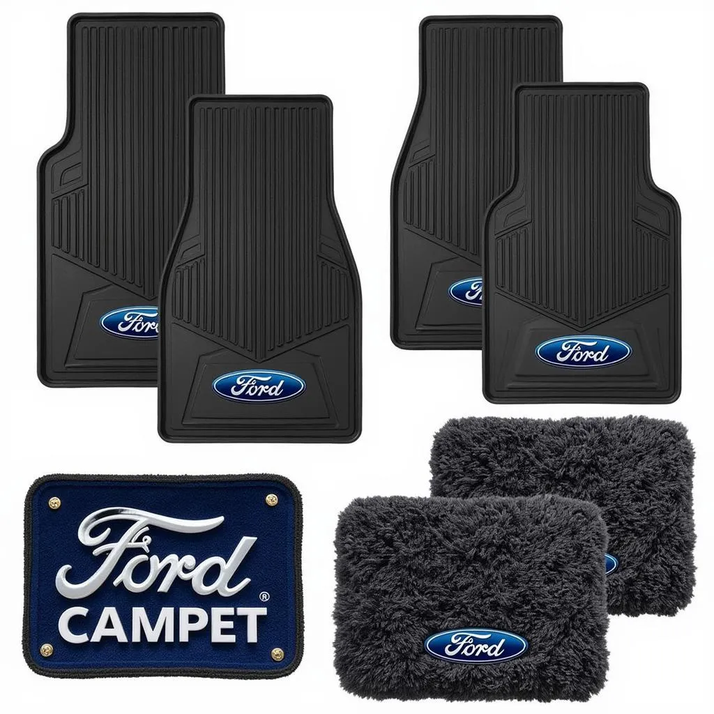 Various types of Ford car mats with the logo displayed