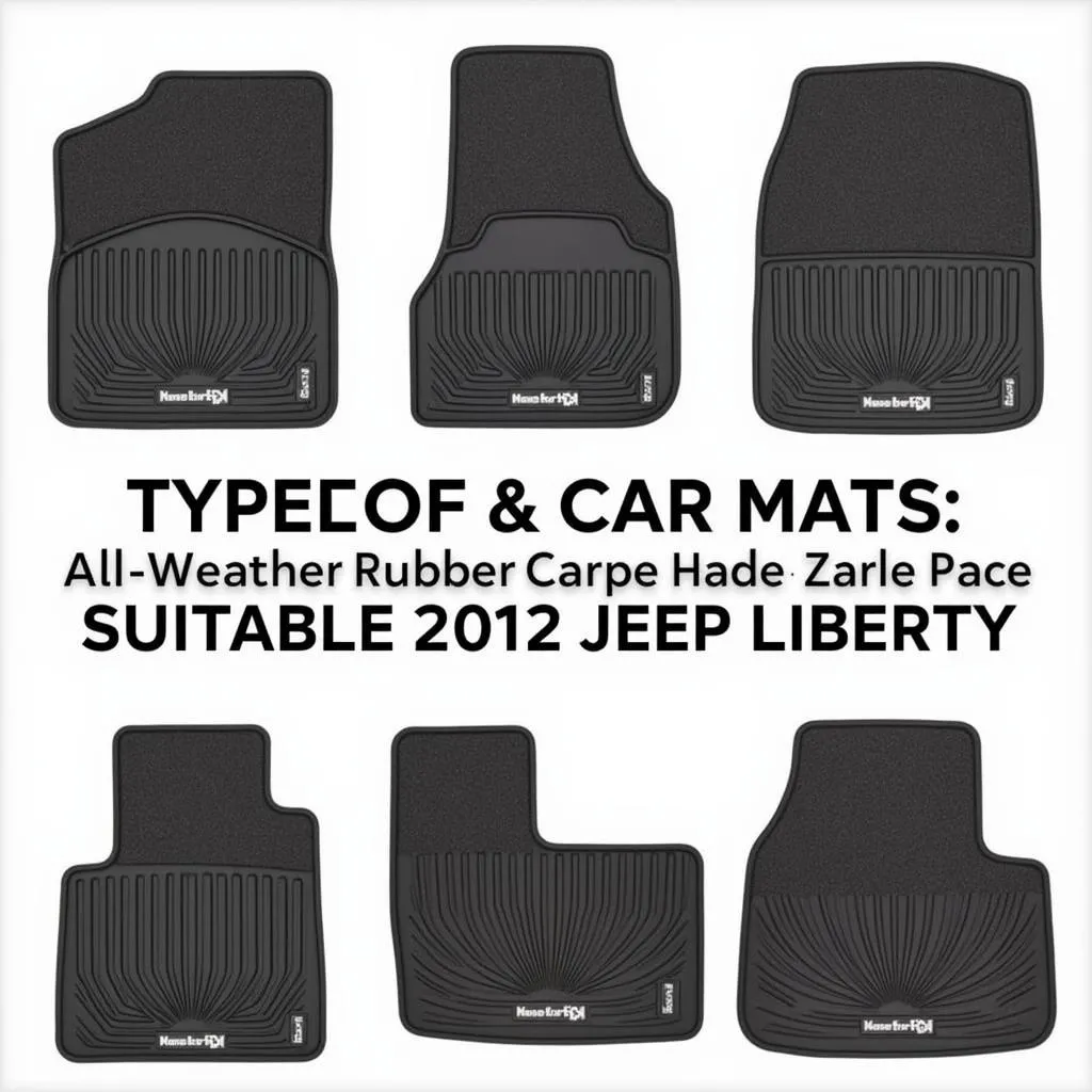 Various car mat types suitable for a 2012 Jeep Liberty