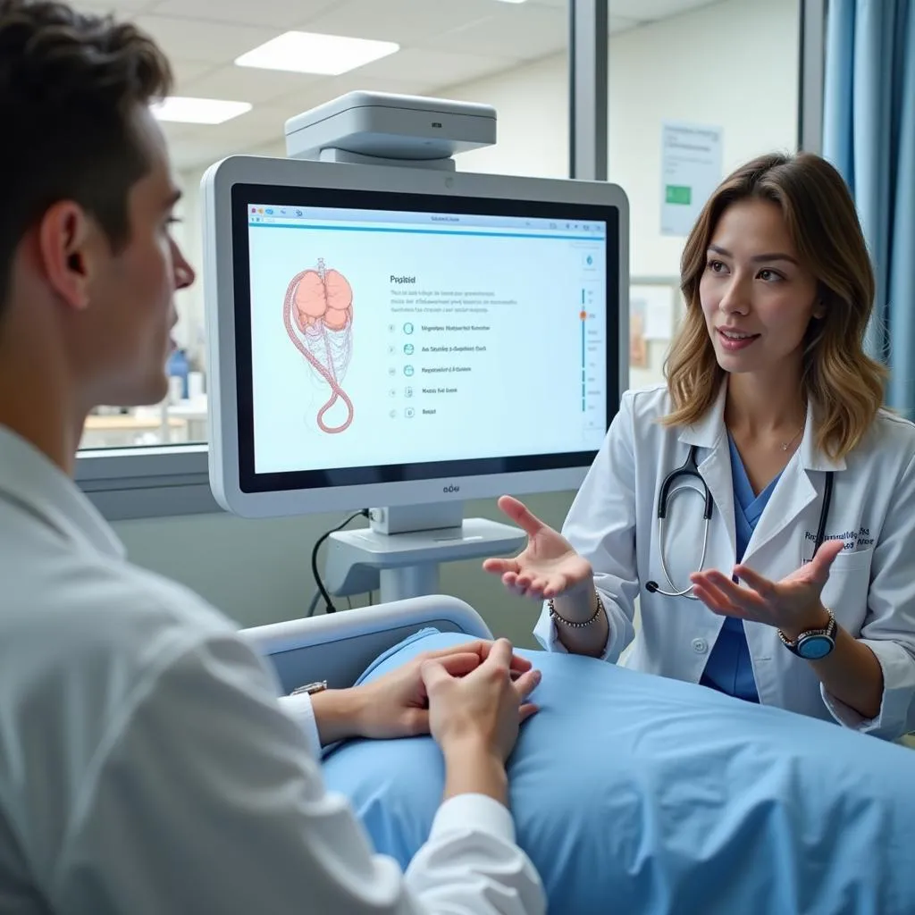 Doctor explaining features of a smart bed to a patient