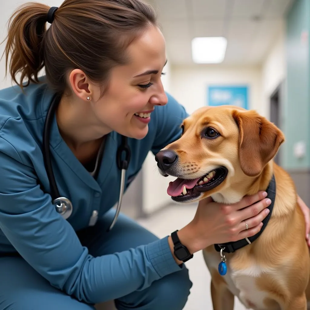 Dog day care staff member interacting with a dog in Melbourne