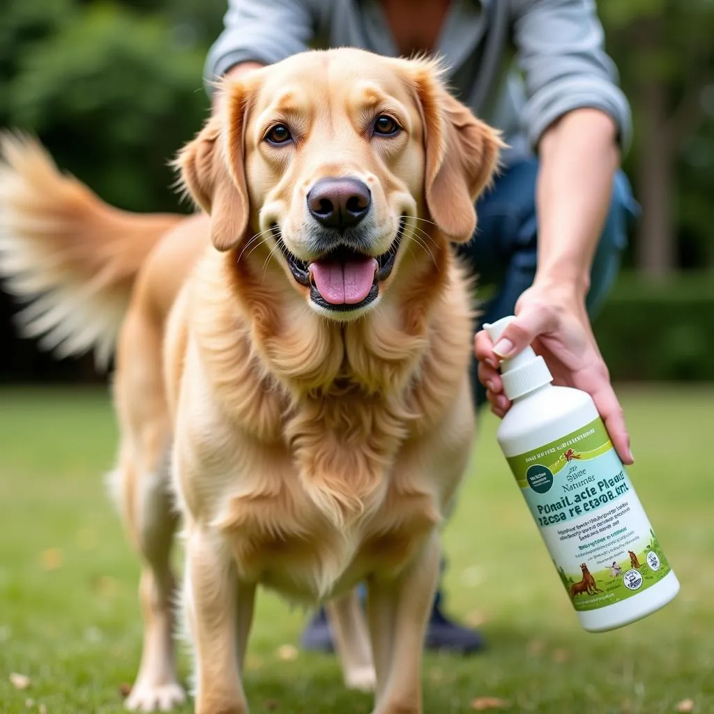 Applying Natural Flea and Tick Spray on a Dog