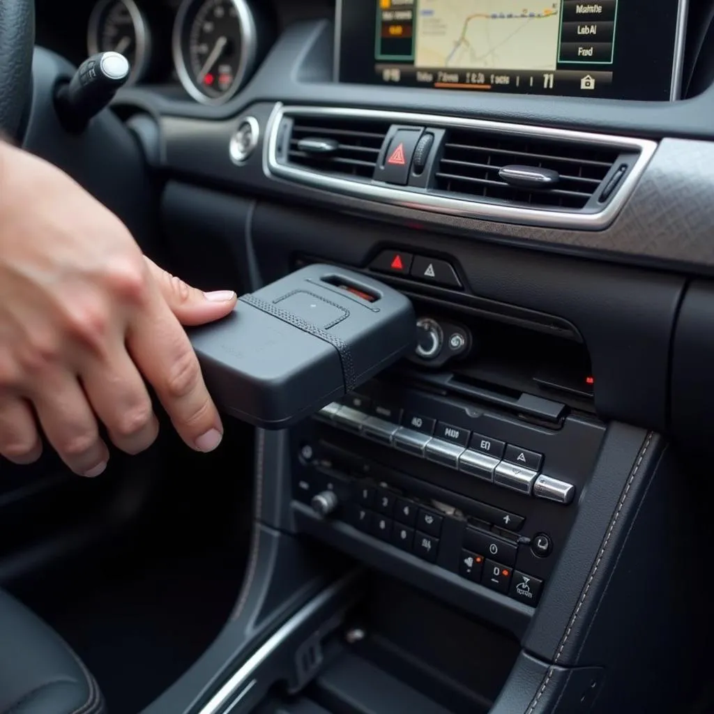 Drivedeck OBD scanner connected to a European car's OBD-II port