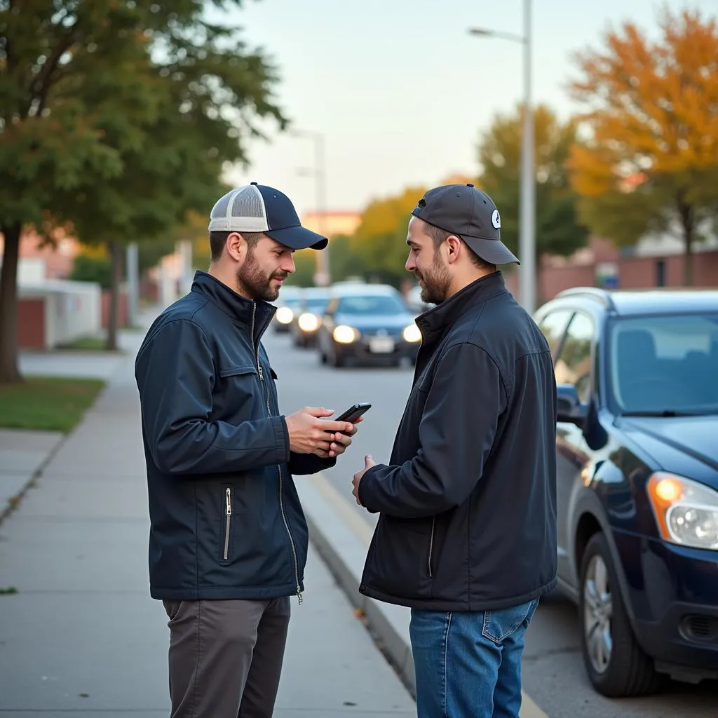 Drivers exchanging insurance information after a car accident