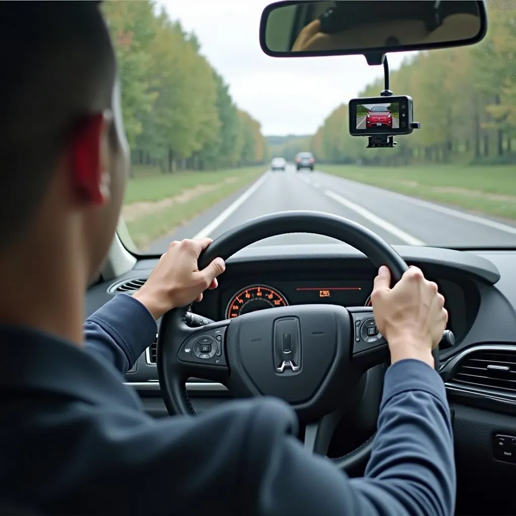 Driver using rear-view camera and parking sensors