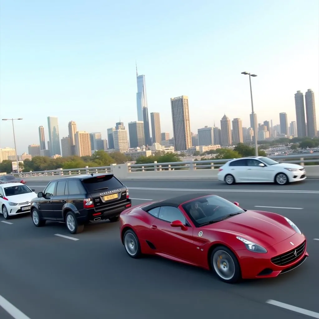 Dubai luxury cars on highway