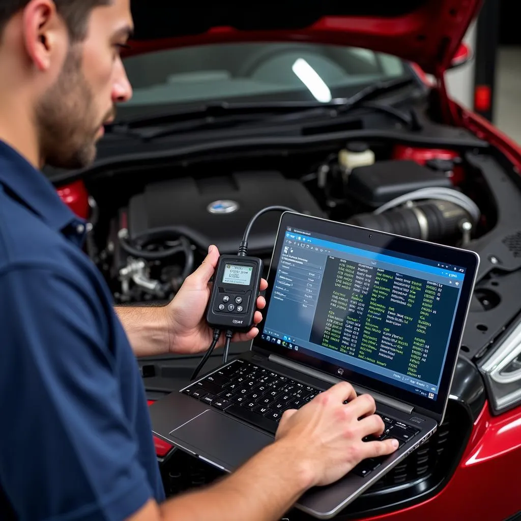 Mechanic Using Kies Motorsports OBD for European Car Diagnostics