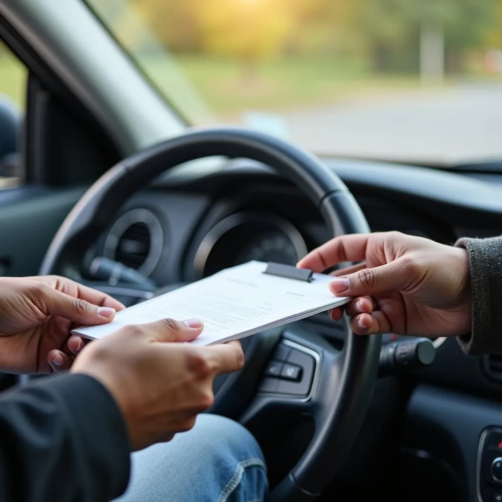 Drivers exchanging insurance information after a car accident