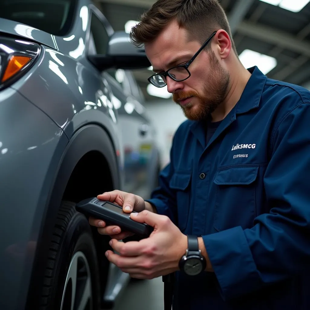 Skilled Technician Using a Diagnostic Scanner