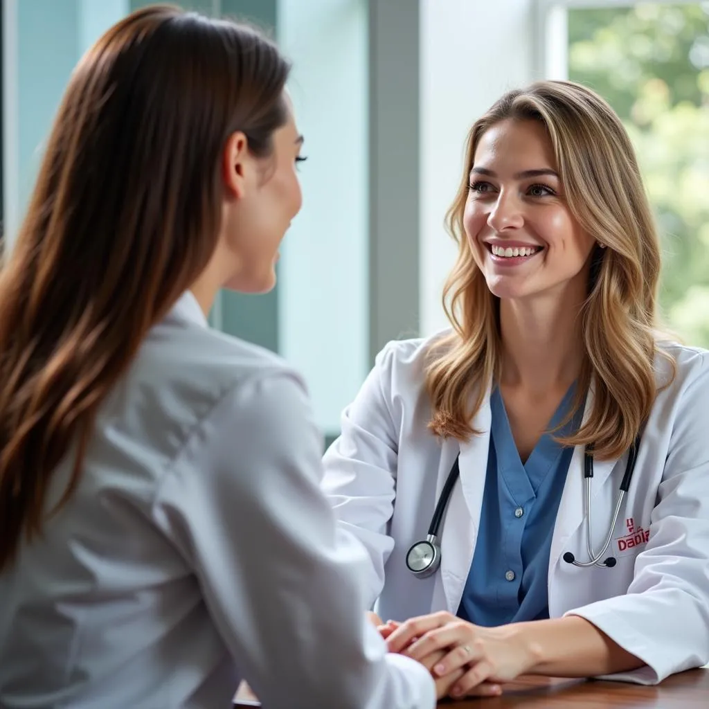 Woman talking to a doctor in Lansing, KS