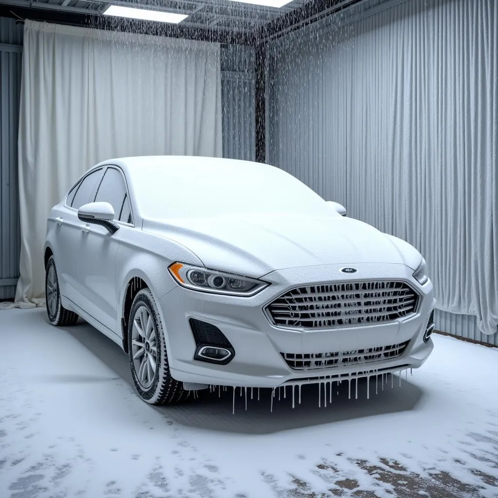 Car Covered in Thick Foam During Wash