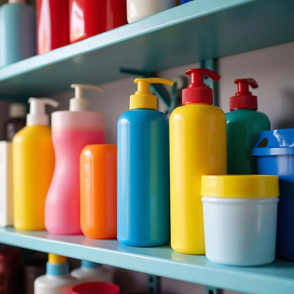 Various Foam Car Wash Products Displayed on Shelf