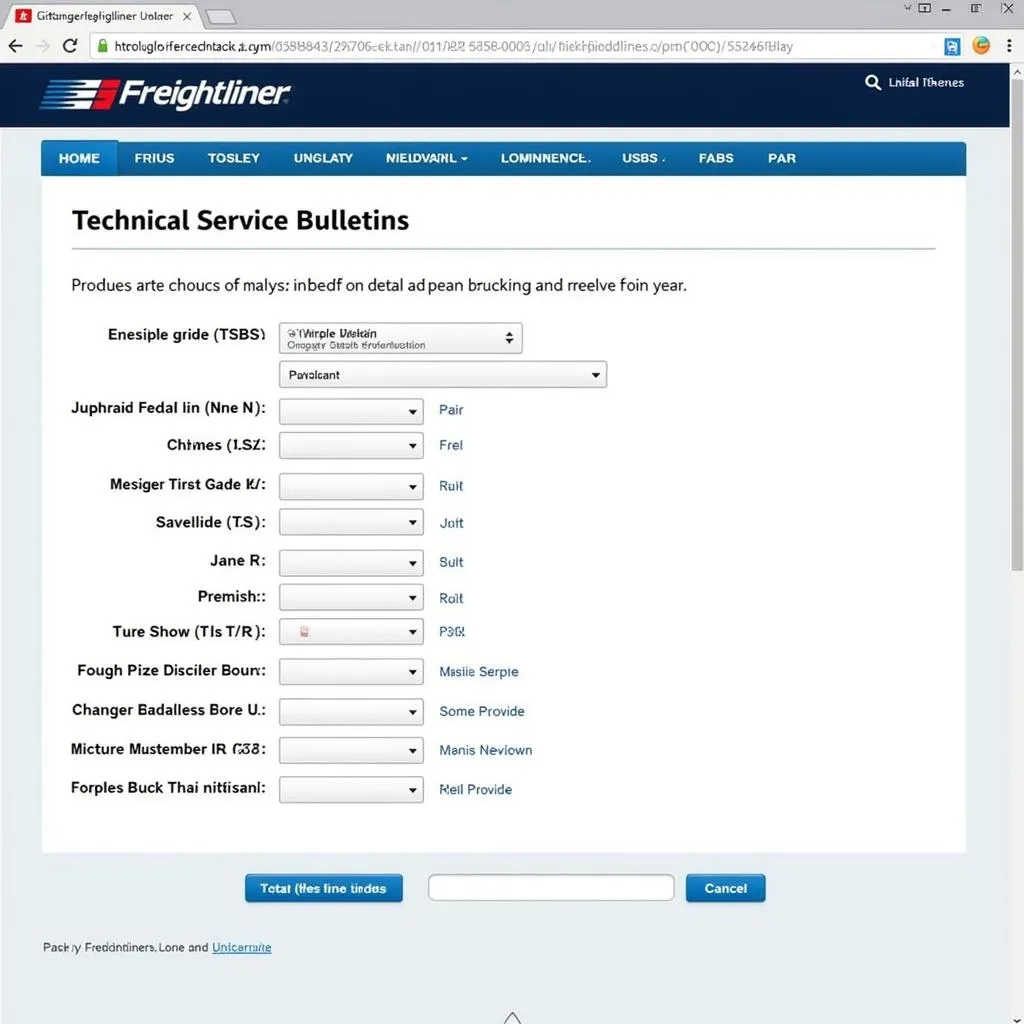 Freightliner TSB website screenshot