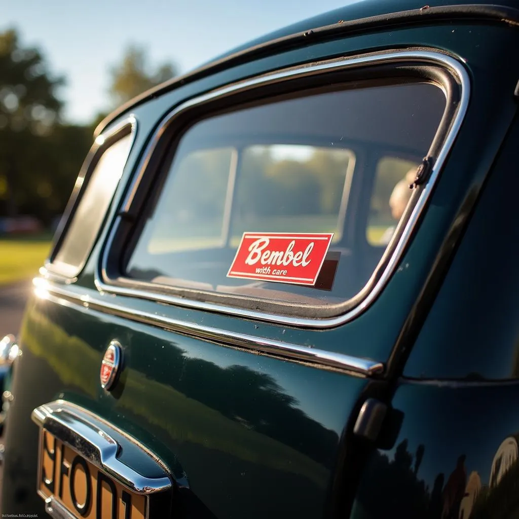 Classic German car with Bembel sticker proudly displayed.