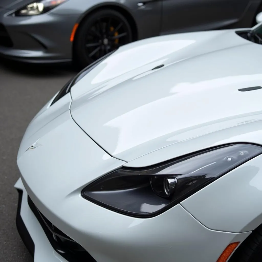 Gloss white car wrap applied to a sports car