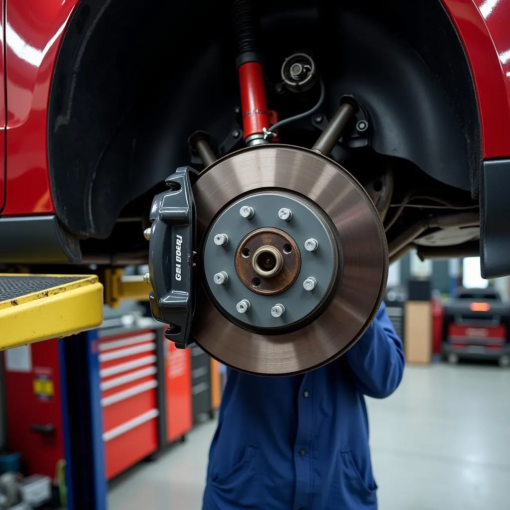 GM Vehicle on Lift for Brake Inspection