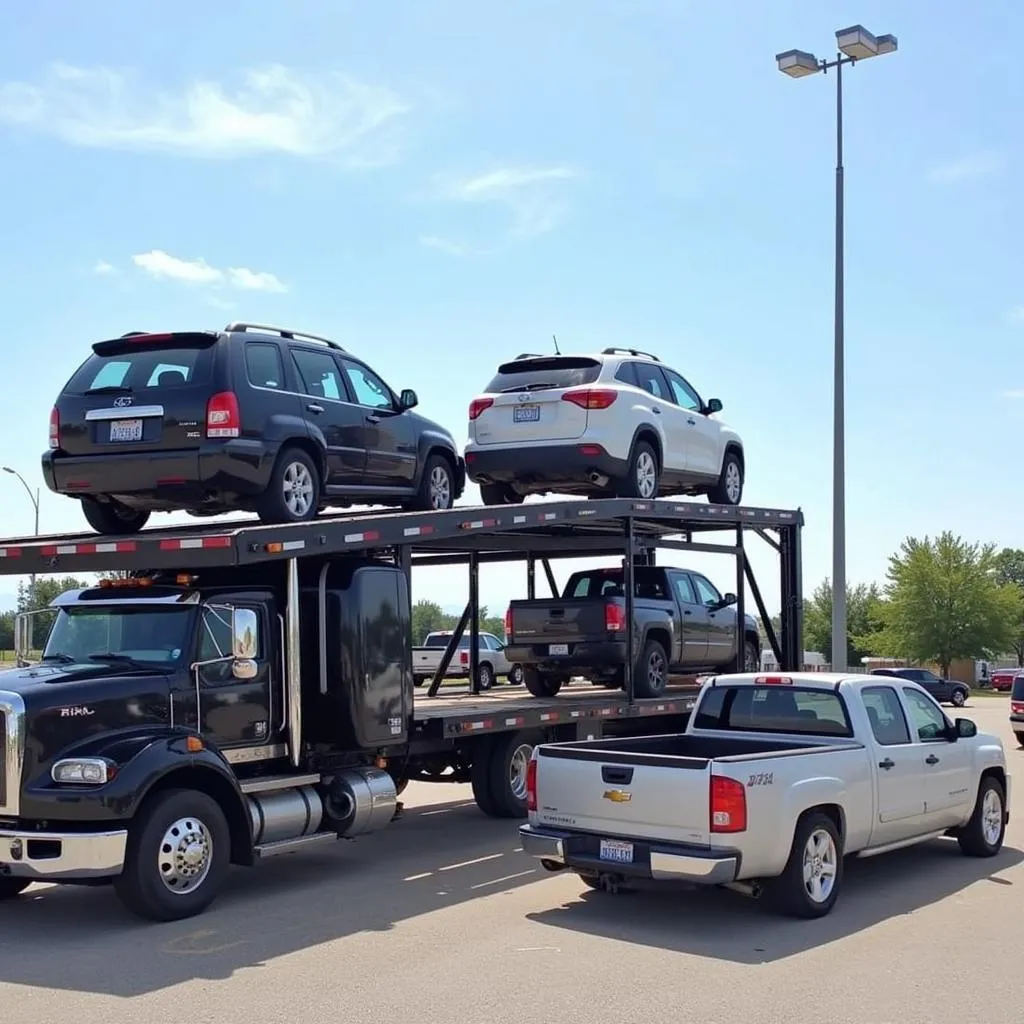 Gooseneck car hauler attached to a heavy-duty truck