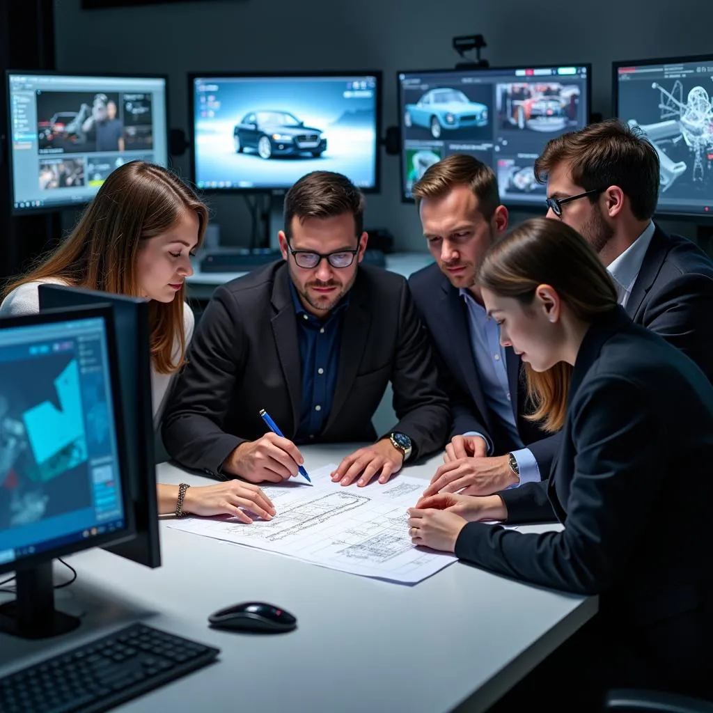 Group of Automotive Engineers Collaborating on a Project