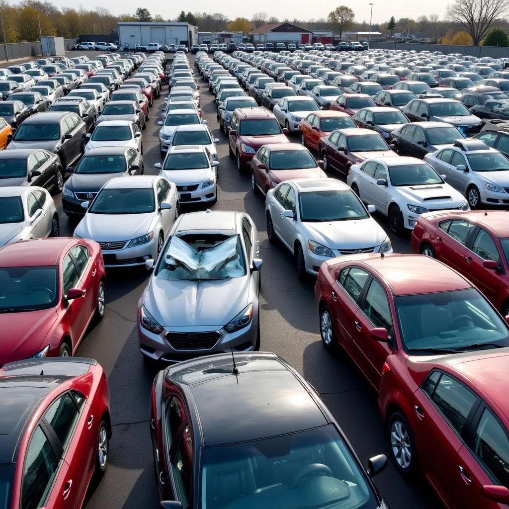 Hail Damaged Cars at a Dealership