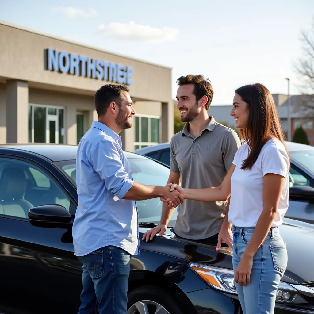 Happy couple celebrates buying a used car in Northridge