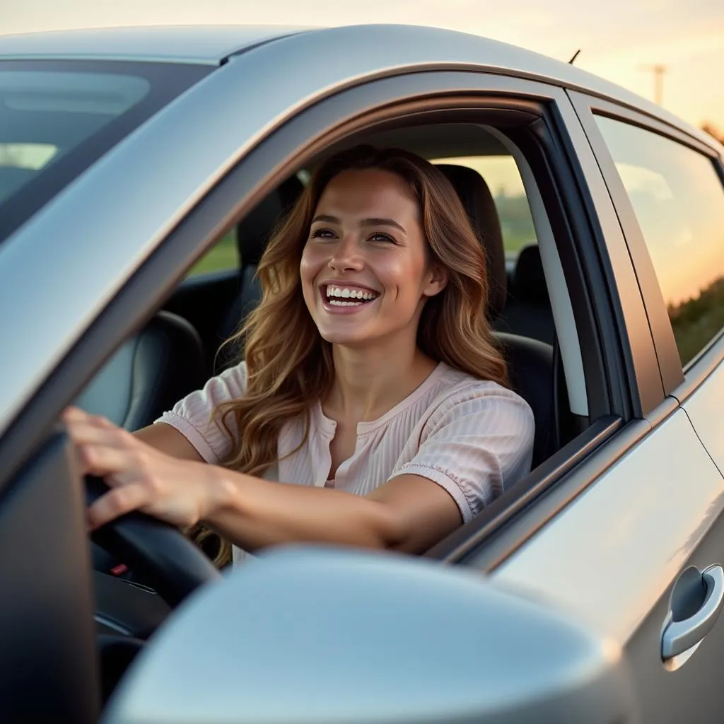 Happy Couple Driving New Car