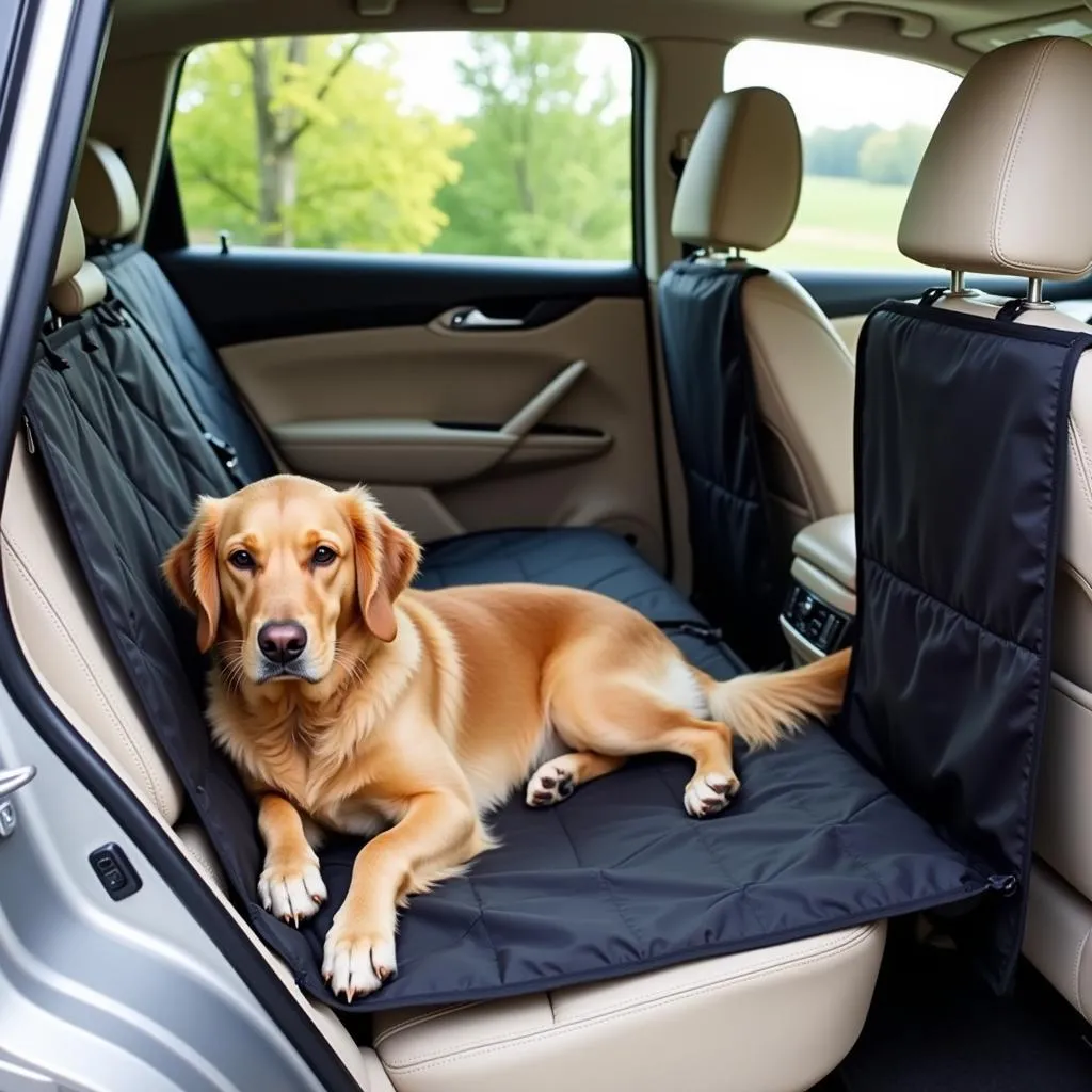 Happy Dog Relaxing in a Car Hammock