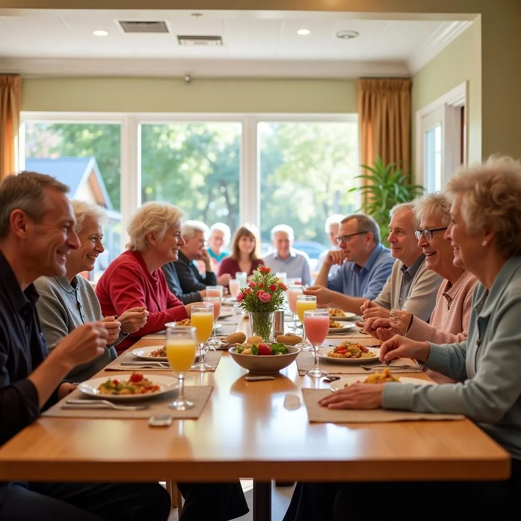 Residents enjoying a meal together in the Howgate Care Home dining room