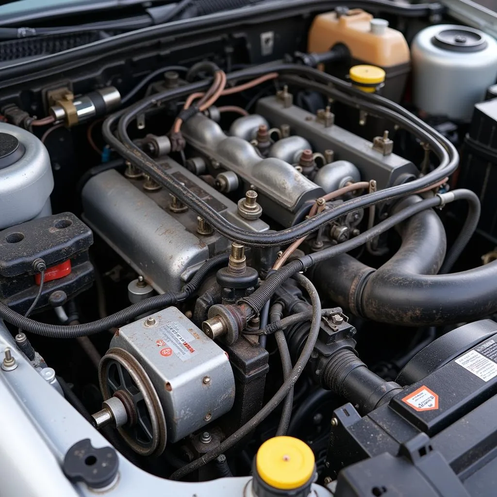 Inspecting the engine bay of a non-running car