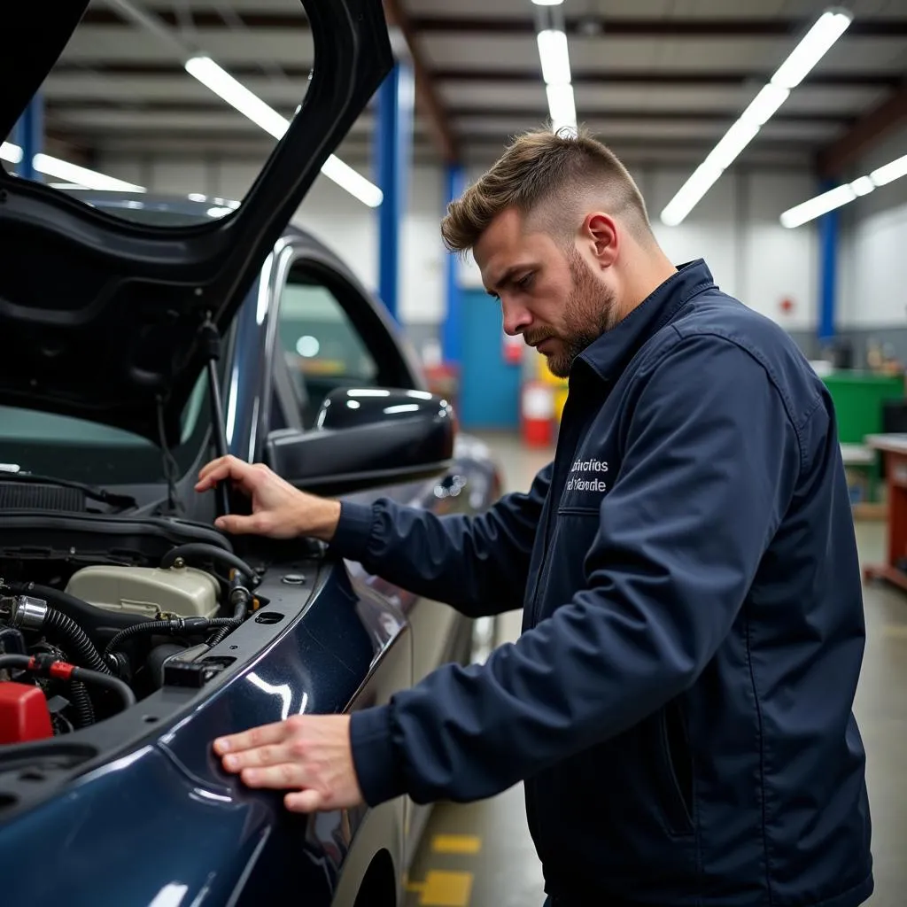 Mechanic Inspecting Used Car in Jerseyville