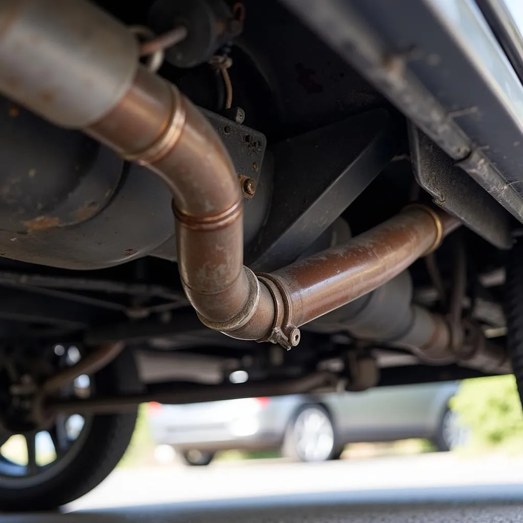 Loose exhaust pipe hanging under car