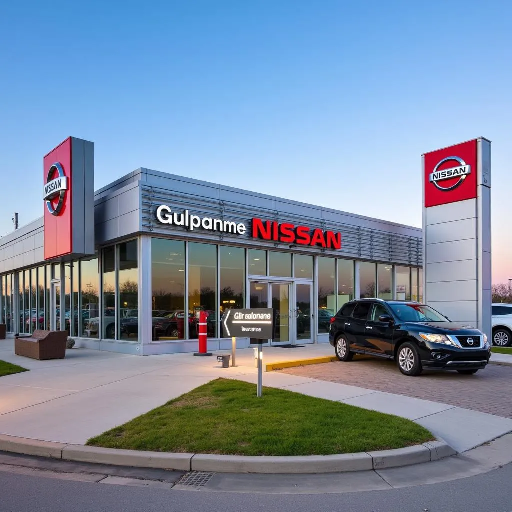 Modern car dealership exterior with Mark Arbuckle Nissan signage